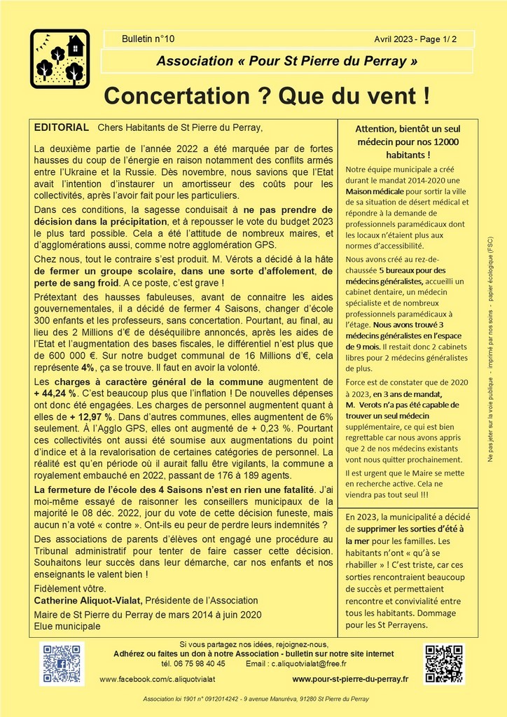Catherine Aliquot-Vialat Dominique Verots St Pierre du Perray Bulletin 11 - Moins de services - Plus d'impôts (page_1)