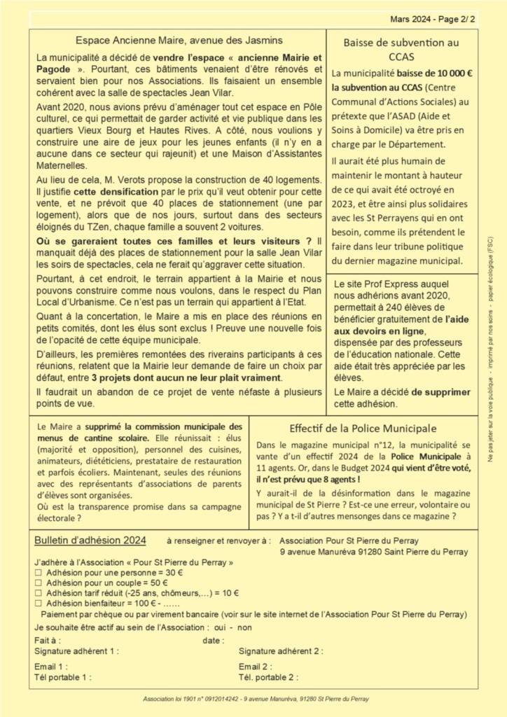 Catherine Aliquot-Vialat Dominique Verots St Pierre du Perray Bulletin 11 - Moins de services - Plus d'impôts (page_1)