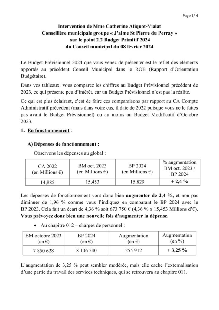 Catherine Aliquot-Vialat Dominique Verots St Pierre du Perray Débat Budget Primitif 2024 de St Pierre du Perray - page 01