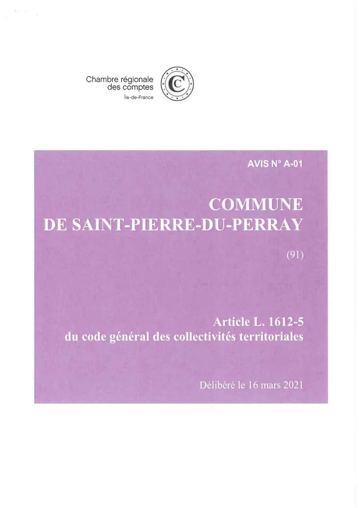 Rapport de la Chambre Régionale des Comptes mars 2021 Rapport de la Chambre Régionale des Comptes St Pierre du Perray mars 2021