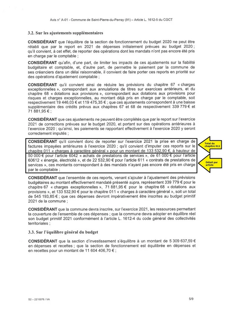 Rapport de la Chambre Régionale des Comptes - page 5 Rapport de la Chambre Régionale des Comptes St Pierre du Perray - page 5 factures antérieures à 2020