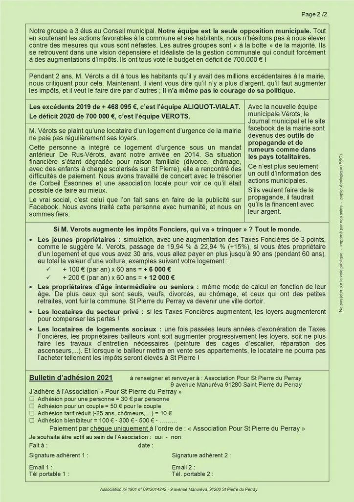 Bulletin 02 - les finances Mise au point (page 2) Catherine Aliquot-Vialat Dominique Verots St Pierre du Perray Bulletin 02 les finances (page 1)