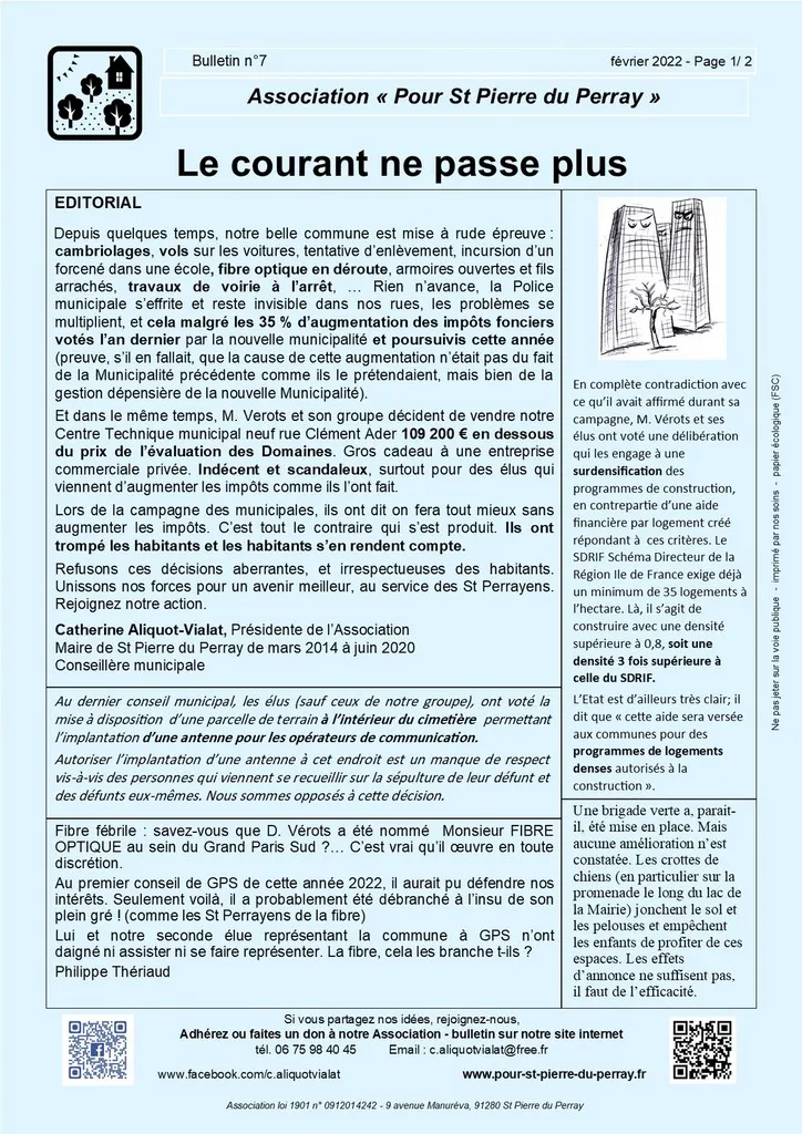 Bulletin 07 - Le courant ne passe plus (page 1) Catherine Aliquot-Vialat Bulletin 07 - Le courant ne passe plus (page 1)