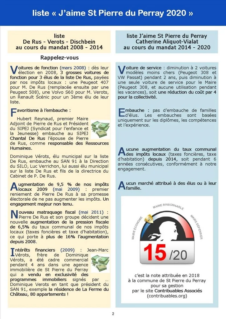 Comparatif (page 2) Catherine Aliquot-Vialat - comparatif entre les listes - St Pierre du Perray - élections municipales 2020