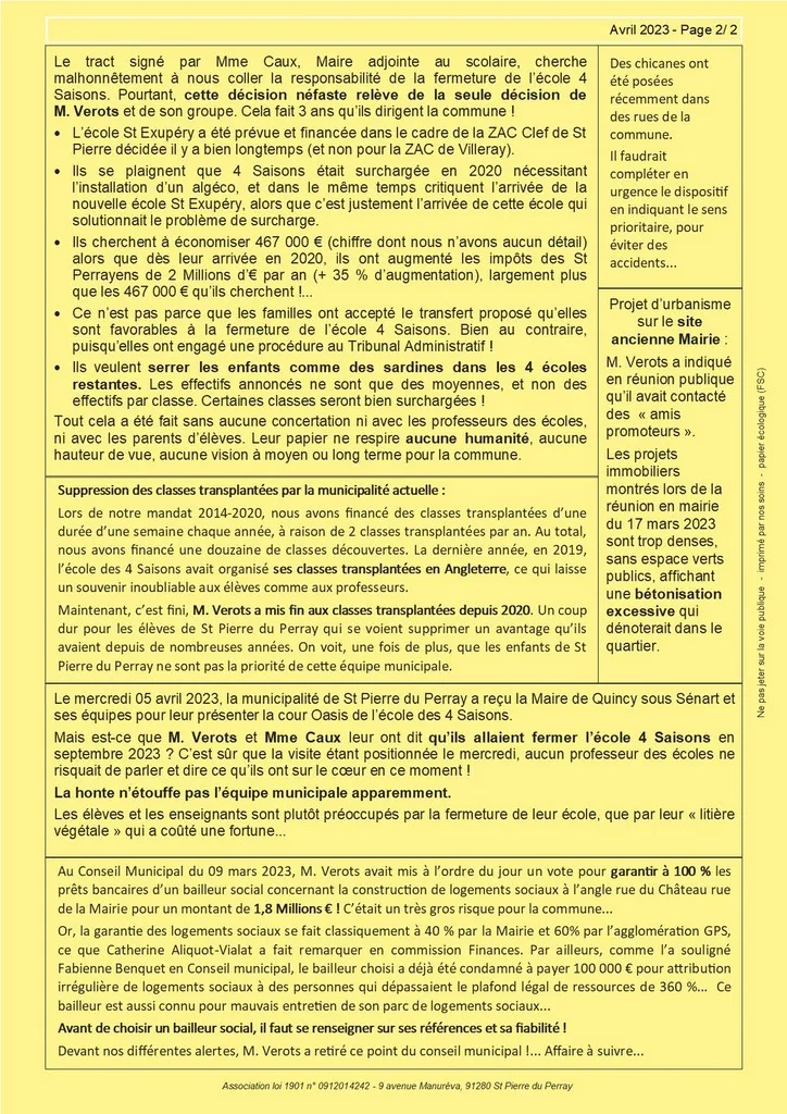 Bulletin 10 - Concertation ? Que du vent ! (page_2) Catherine Aliquot-Vialat Dominique Verots St Pierre du Perray Bulletin 10 - Concertation ? Que du vent ! (page_2)