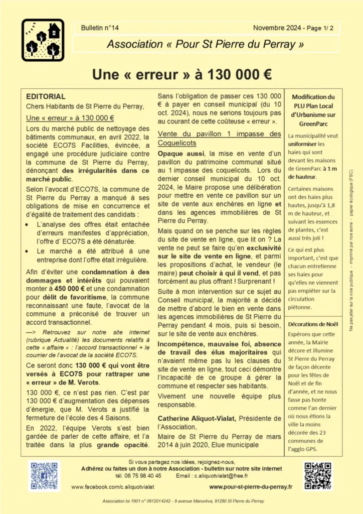 Bulletin 14 - Une erreur à 130 000 € (page_1) Bulletin 14 - Une erreur à 130 000 € (page_1) - Catherine Aliquot-Vialat Saint Pierre du Perray