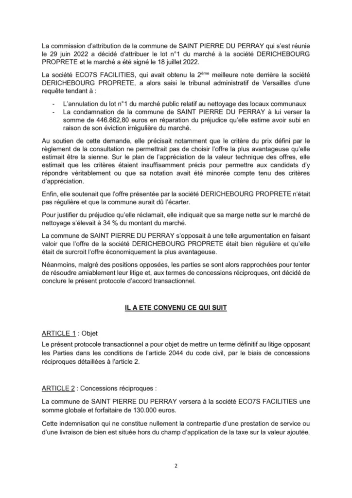 Protocole d'accord transactionnel avec la sté ECO7S - page 2 Protocole d'accord transactionnel avec la sté ECO7S page 2 - Catherine Aliquot-Vialat Dominique Verots St Pierre du Perray