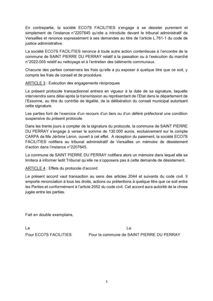 Protocole d'accord transactionnel avec la sté ECO7S - page 3 Protocole d'accord transactionnel avec la sté ECO7S page 3 - Catherine Aliquot-Vialat Dominique Verots St Pierre du Perray