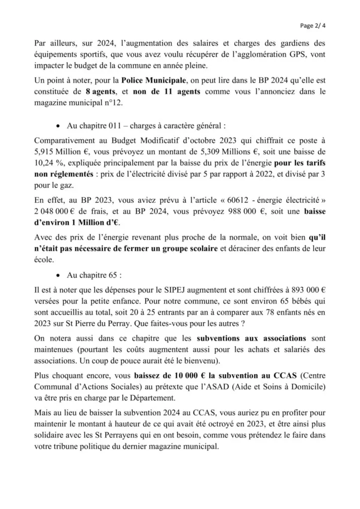 Catherine Aliquot-Vialat Budget Primitif 2024 de St Pierre du Perray - page 02 Catherine Aliquot-Vialat Dominique Verots St Pierre du Perray Débat Budget Primitif 2024 de St Pierre du Perray - page 02