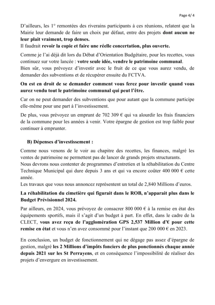 Catherine Aliquot-Vialat Budget Primitif 2024 de St Pierre du Perray - page 03 Catherine Aliquot-Vialat Dominique Verots St Pierre du Perray Débat Budget Primitif 2024 de St Pierre du Perray - page 03