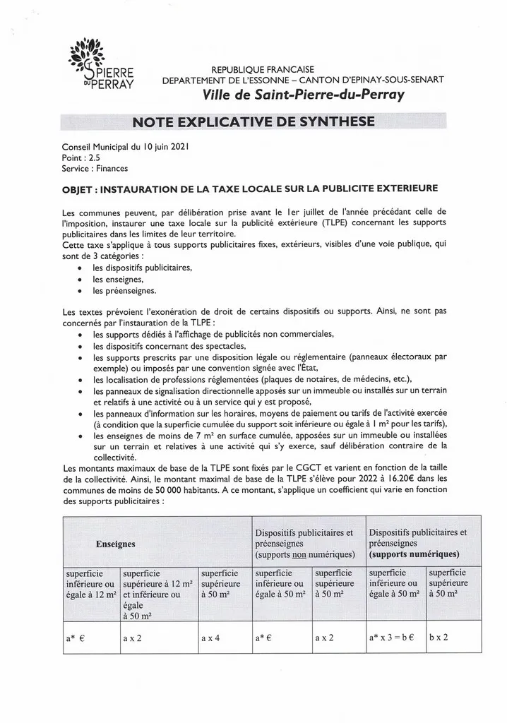 Bulletin 05 bis - Bulletin spécial entreprises TLPE page 1 Catherine Aliquot-Vialat spécial entreprises St Pierre du Perray TLPE