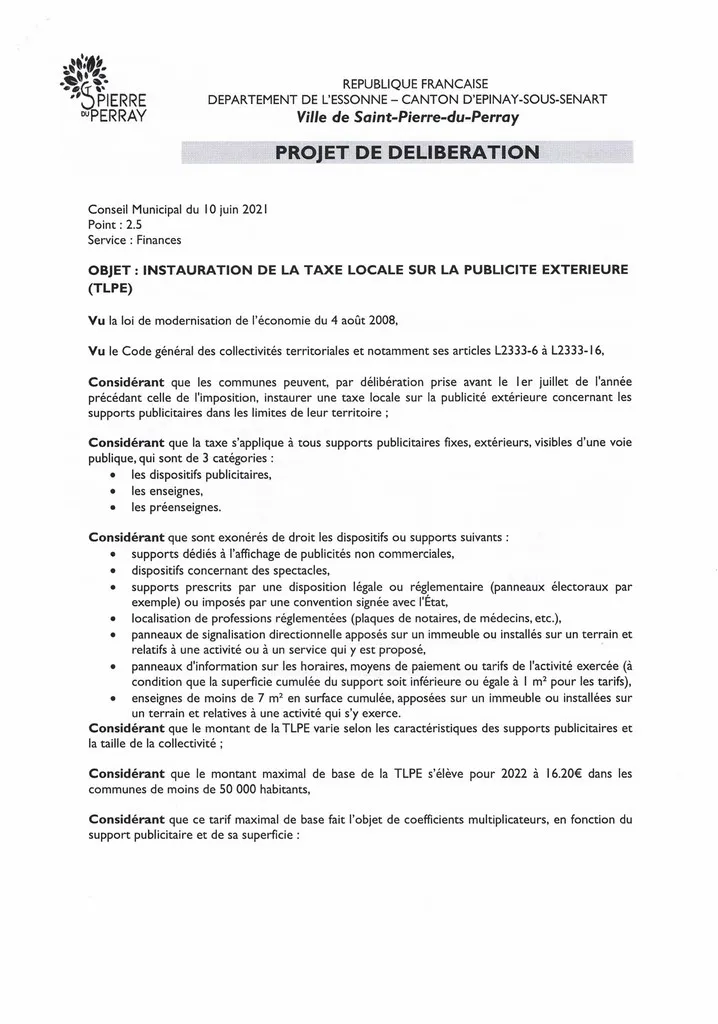 Bulletin 05 bis - Bulletin spécial entreprises TLPE page 3 Catherine Aliquot-Vialat spécial entreprises St Pierre du Perray TLPE