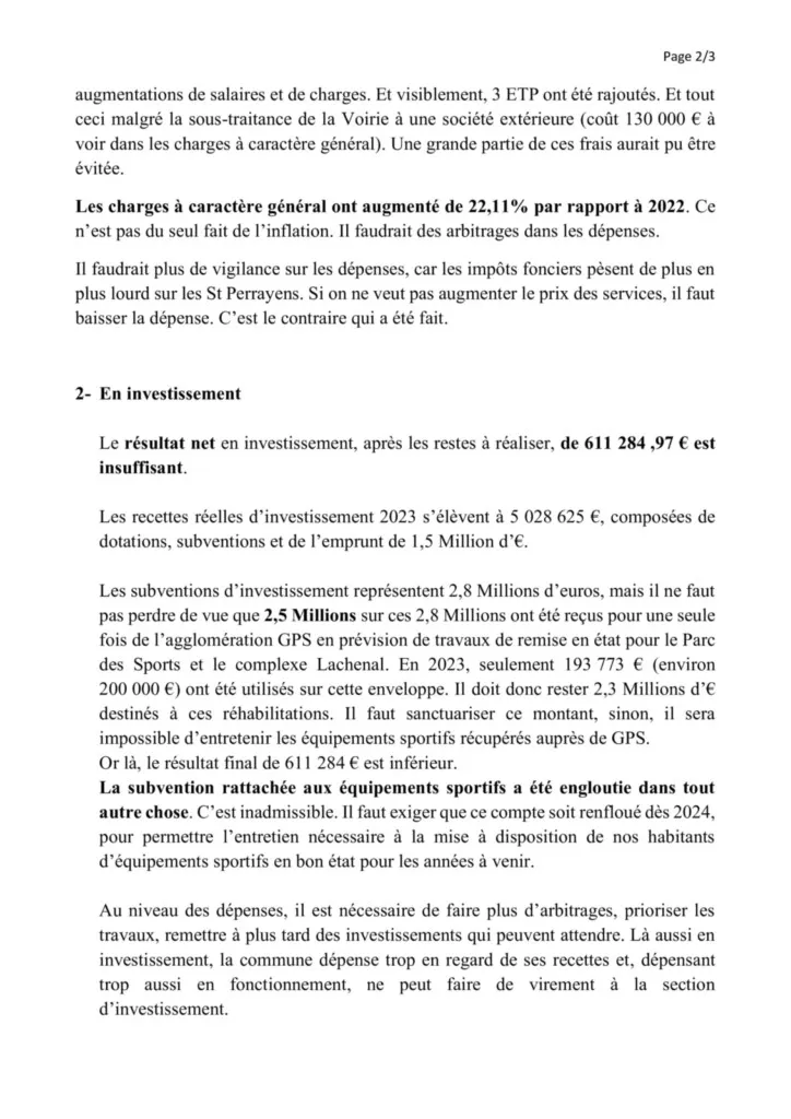 Catherine Aliquot-Vialat Budget Primitif 2024 de St Pierre du Perray - page 01 Catherine Aliquot-Vialat Dominique Verots St Pierre du Perray Débat Budget Primitif 2024 de St Pierre du Perray - page 01