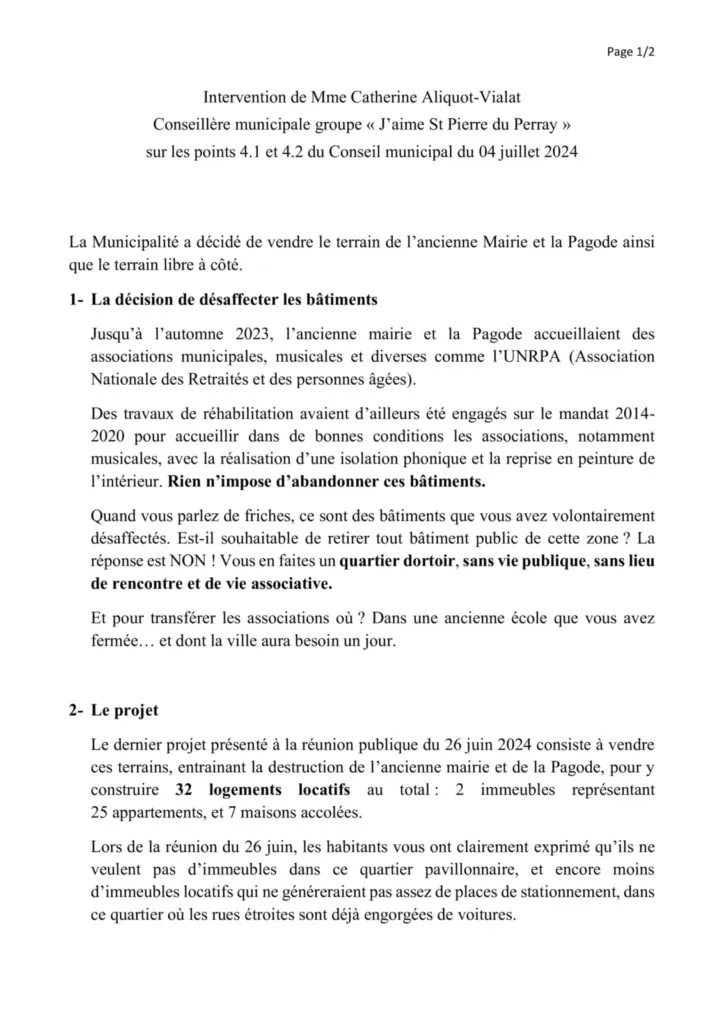 Vente du site ancienne mairie (page 01) - intervention de Catherine Aliquot-Vialat Vente du site ancienne mairie (page 01) - Catherine Aliquot-Vialat Dominique Verots St Pierre du Perray