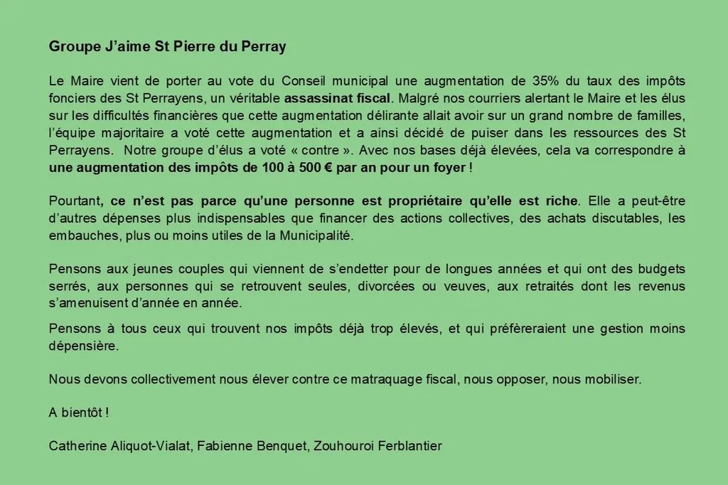 Tribune d'expression libre juin 2021 Catherine Aliquot-Vialat Dominique Verots groupe j'aime st pierre du perray juin 2021