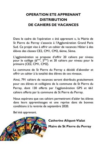 Distribution de cahiers de vacances été apprenant, Catherine Aliquot-Vialat, distribution de cahiers de vacances